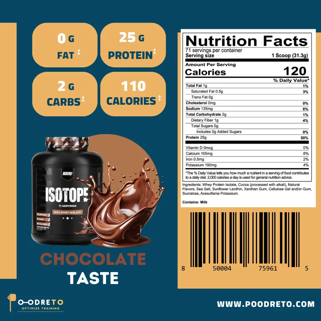 وی ایزوله ایزوتوپ ردکان1 | Redcon1 ISOTOPE 100 Whey Isolate 1 ارزش غذایی پروتئین وی ایزوتوپ redcone1