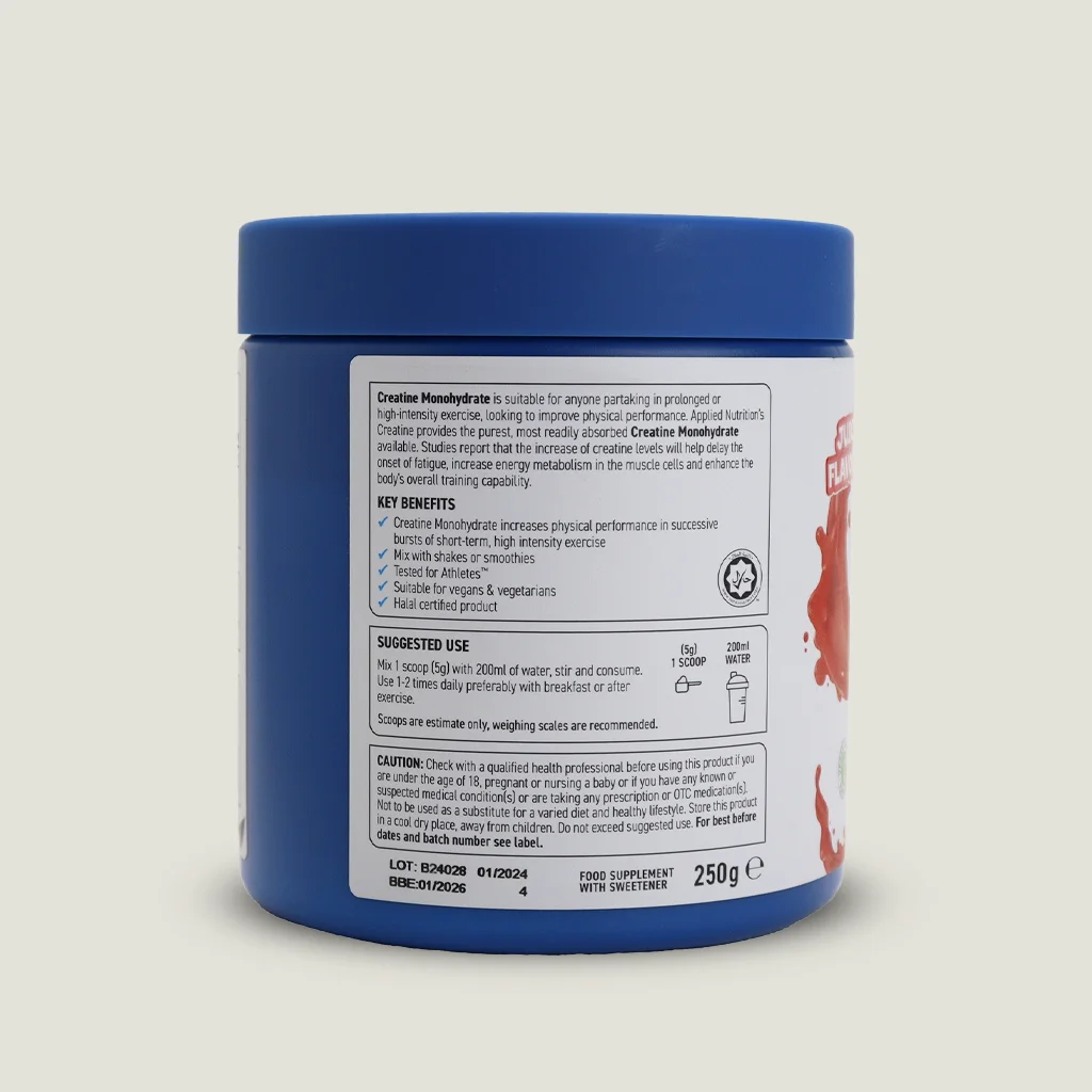 کراتین مونوهیدرات طعم دار اپلاید | Applied Nutrition Monohydrate Creatine flavored 12 پودر کراتین بدنسازی میکرونایز اپلاید طعم توت فرنگی