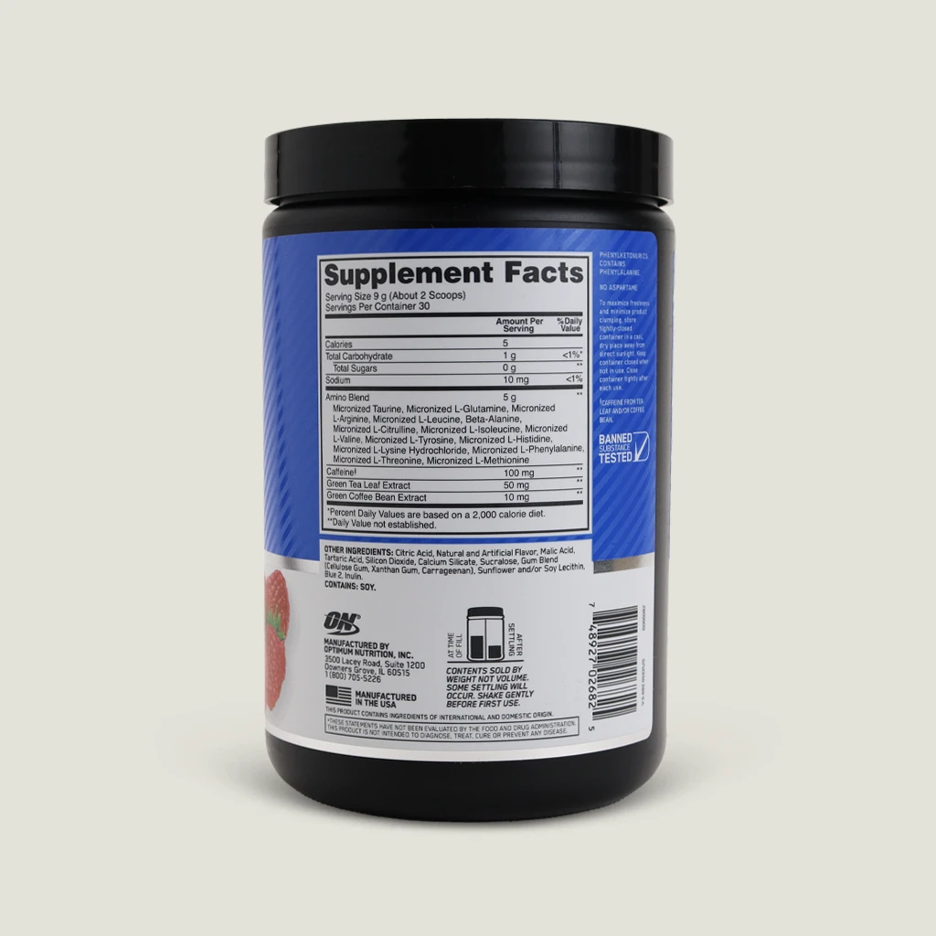 پودر آمینو انرژی (EAA) اپتیموم نوتریشن طعم دار | Optimum Nutrition Essential Amino Energy 8 optimum nutrition essential amino energy blue raspberry facts