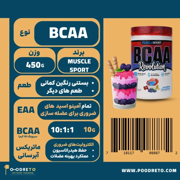 بی سی ای ای رولوشن ماسل اسپرت 450گرم | MuscleSport BCAA Revolution 1 پودر بی سی ای ای روولوشن ماسل اسپرت