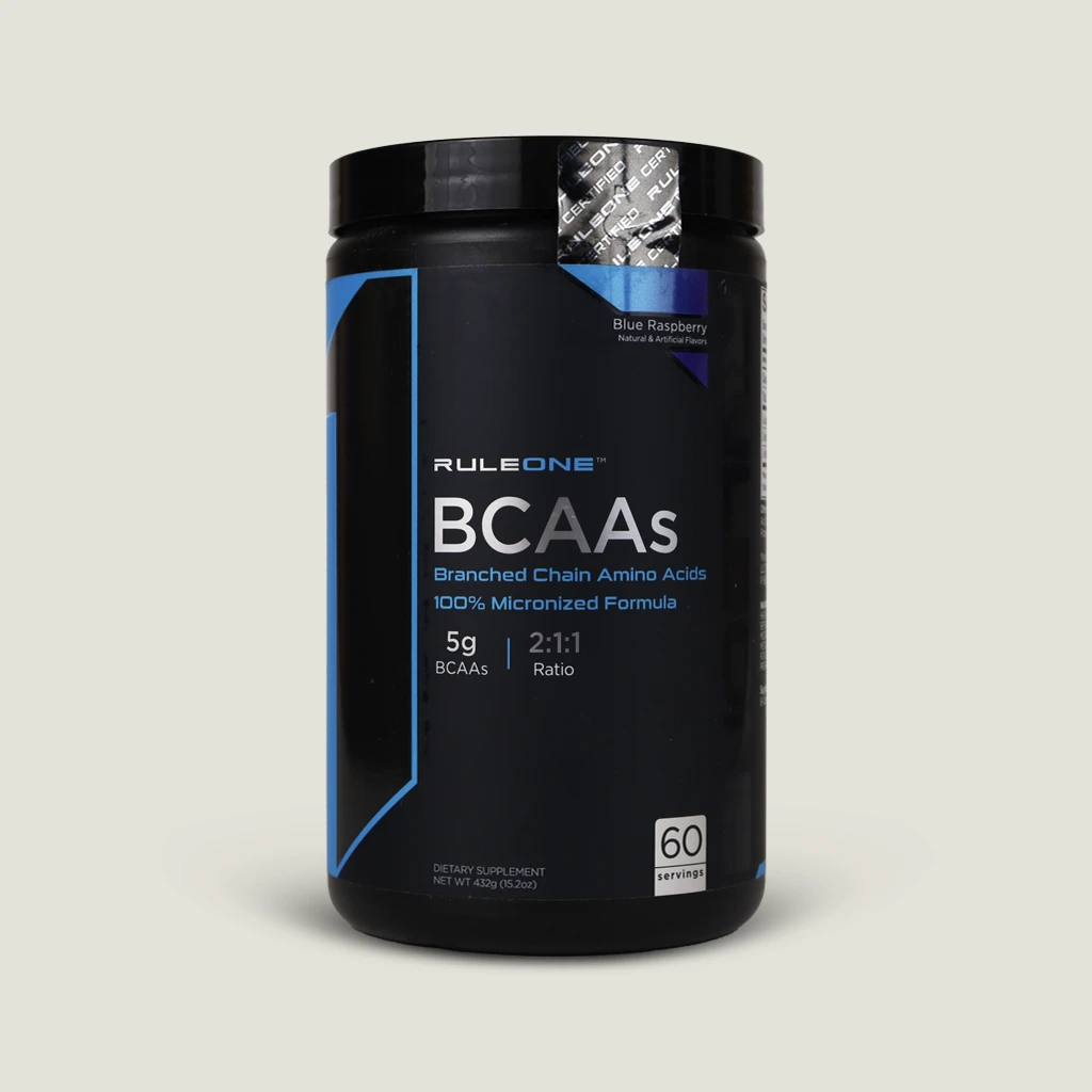 مکمل bcaa-rule1-میکرونیزه-طعم بلو رزبری -60 سروینگ r1 micronized bcaas 432g blue raspberry flavour