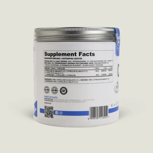 مکمل سیترولین مالات ناتریورسام | Nutriversum Citrulline Malat 2 ارزش غذایی سیترولین مالات ناتریورسوم