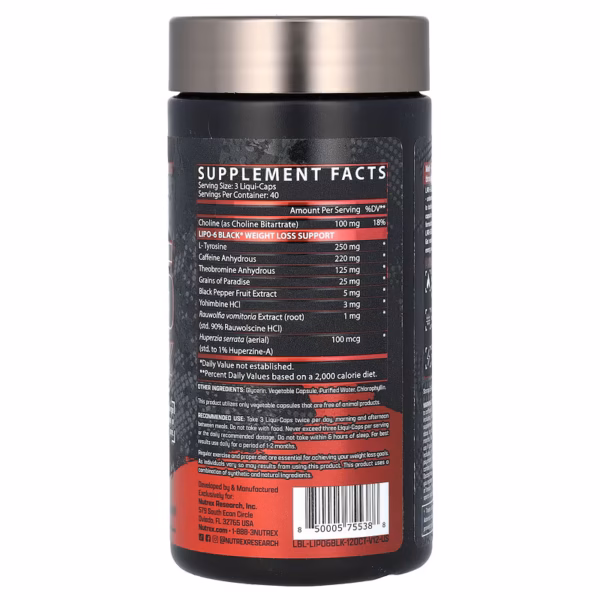 قرص لیپو سیکس بلک اولترا 60-120 عددی ناترکس | Nutrex Lipo 6 Black Ultra Concentrate 5 ارزش غذایی لیپو سیکس بلک 120 تایی