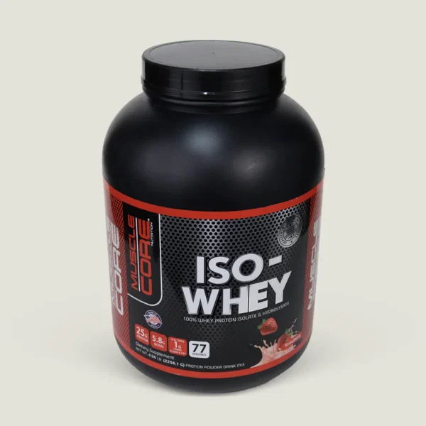 پروتئین ایزو-وی ماسل کور (ISO-WHEY) – ایزوله و هیدرولیزه 5 Muscle Core ISO-WHEY Protein 2.25kg Strawberry Flavor Pure Isolate