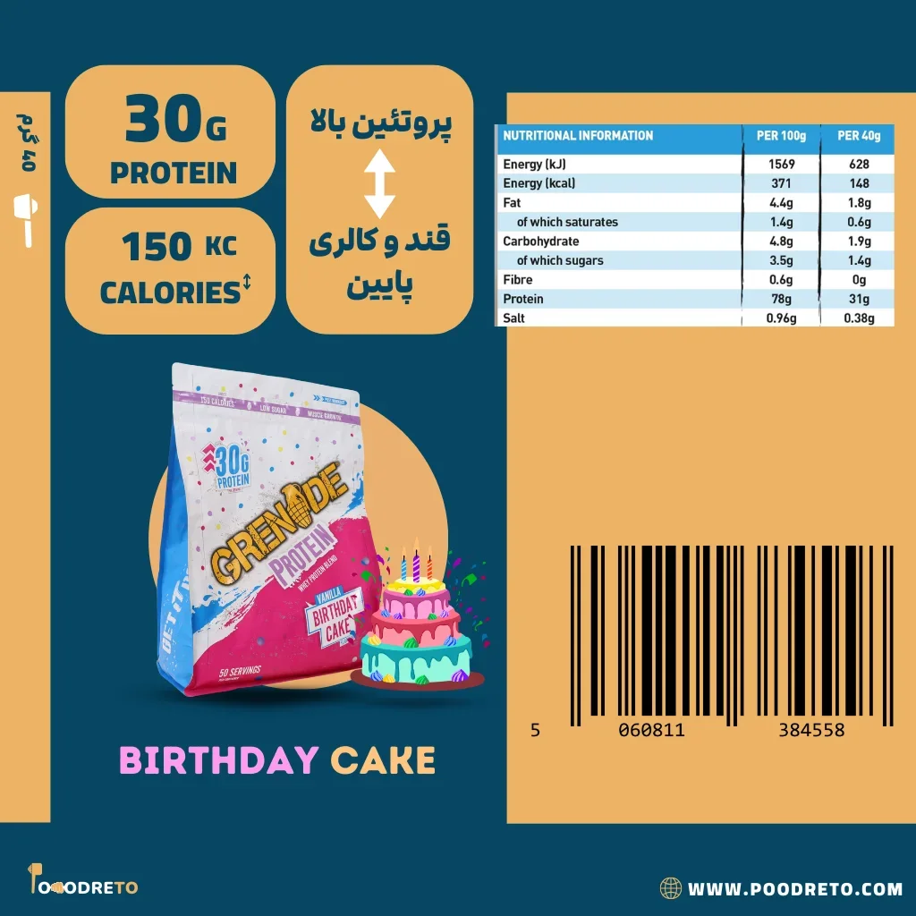 پروتئین وی گرینید | Grenade Protein Whey Protein Blend 2kg 2 مشخصات پروتئین وی grenade طعم کیک تولد