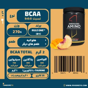 آمینو انرژی رول وان (R1)، پودر EAA/BCAA، دارای 120 میلی‌گرم کافئین، 800 میلی‌گرم بتا آلانین و 750 میلی‌گرم سیترولین، 30 سروینگ.