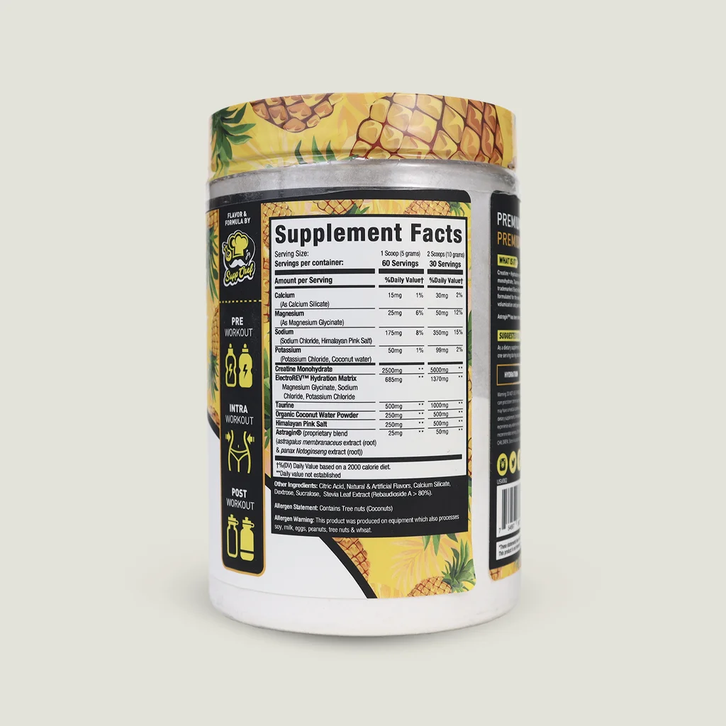 کراتین ترکیبی هیدراتاسیون ماسل اسپرت 300 گرم | MuscleSport Hydration Creatine Flavored 8 ارزش غذایی کراتین پلاس هیدریشن طعم آناناس