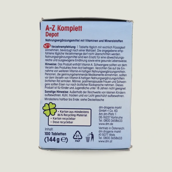 مولتی ویتامین کامل A-Z دپو میوولیس | dm Mivolis A-Z Komplett Depot 3 Mivolis A-Z Komplett Depot 100 Tabletten Langzeit-Versorgung