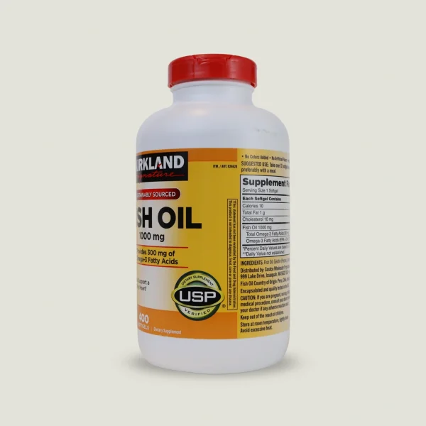 روغن ماهی ۱۰۰۰ میلیگرم کرکلند سیگنچر | KIRKLAND SIGNATURE Fish Oil 2 کپسول Fish Oil کرکلند با تاییدیه USP و فاقد رنگ و طعم مصنوعی