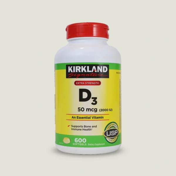ویتامین-D3-کرکلند-Kirkland-2000IU-600-عدد-اصلی کپسول D3 کرکلند برای جذب کلسیم و سلامت دندانها