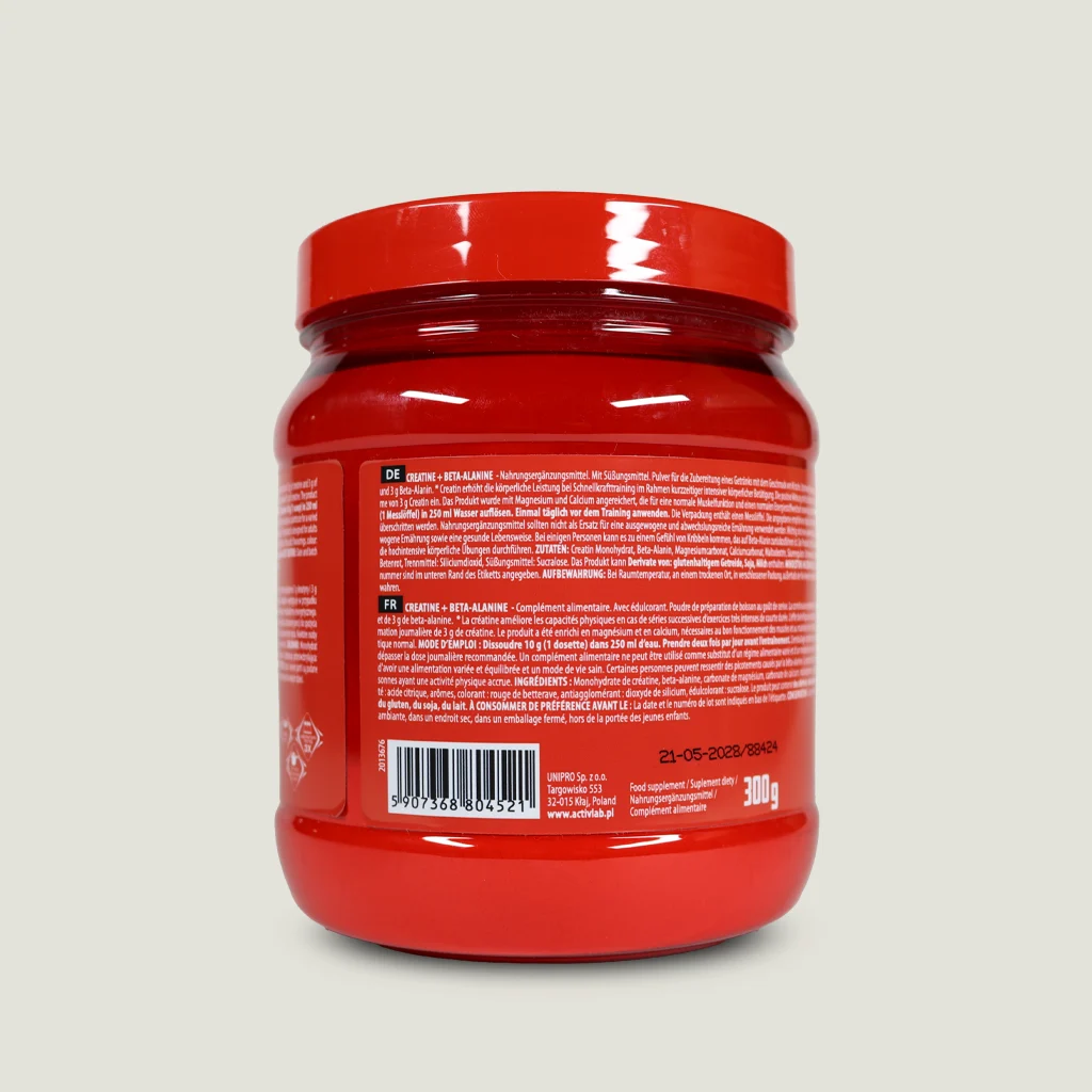 کراتین پلاس بتا آلانین اکتیولب 300گرم | ACTIVLAB CREATINE + BETA-ALANINE 2 کراتین ترکیبی اکتیولب طعم گیلاس وزن 300 گرم