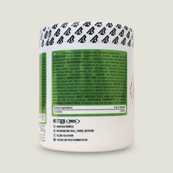 سیترولین مالات ریل فارم 200 گرم | REAL PHARM CITRULLINE 2 سیترولین مالات Real Pharm مناسب برای ورزشکاران حرفهای و آماتور