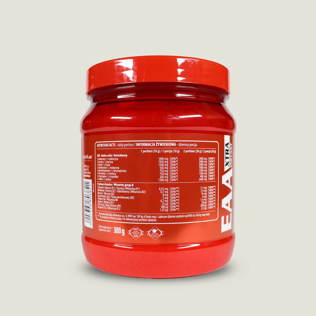 ای ای ای اکسترا اینستنت اکتیولب (۳۰۰ گرم) | Activlab EAA XTRA INSTANT 1 تصویر جدول حقایق مکمل EAA اکسترا با دوز 50% NRV ویتامین B