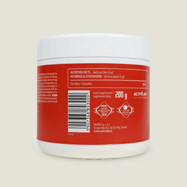 سیترولین اکسترا اکتیولب 200 گرم | ActivLab Citrulline Xtra 1 تصویر جدول ارزش غذایی سیترولین اکسترا با 3000mg سیترولین