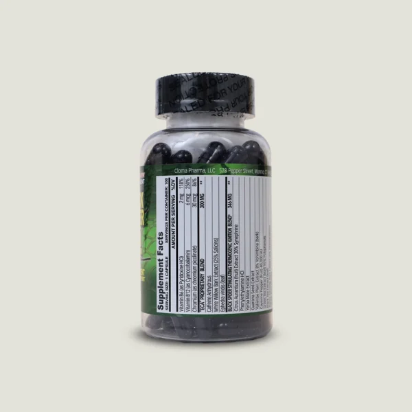 کپسول چربی سوز بلک اسپایدر ۲۵ افدرا کلوما فارما | CLOMA PHARMA BLACK SPIDER™ 25 EPHEDRA 1 تصویر جدول ترکیبات بلک اسپایدر حاوی فلفل کاین و چای سبز