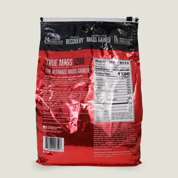 گینر ترو مَس ۱۲۰۰ بی اس ان (BSN) | TRUE-MASS® 1200 THE ULTIMATE MASS GAINER 1 . گینر بی اس ان حاوی ۵۰ گرم پروتئین با کیفیت و چربیهای MCT