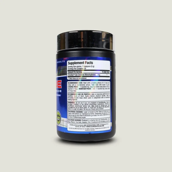کراتین 100 گرمی مونوهیدرات آلمکس | Allmax Essentials Creatine 1 تصویر جدول دوز کراتین آل مکس 100 گرمی برای فاز بارگیری و نگهداری