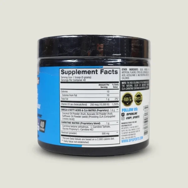 مکمل سی ال آ + کارنیتین بی پی آی | BPI CLA + CARNITINE 1 . تصویر جدول حقایق مکمل CLA Carnitine BPI با 10 کالری