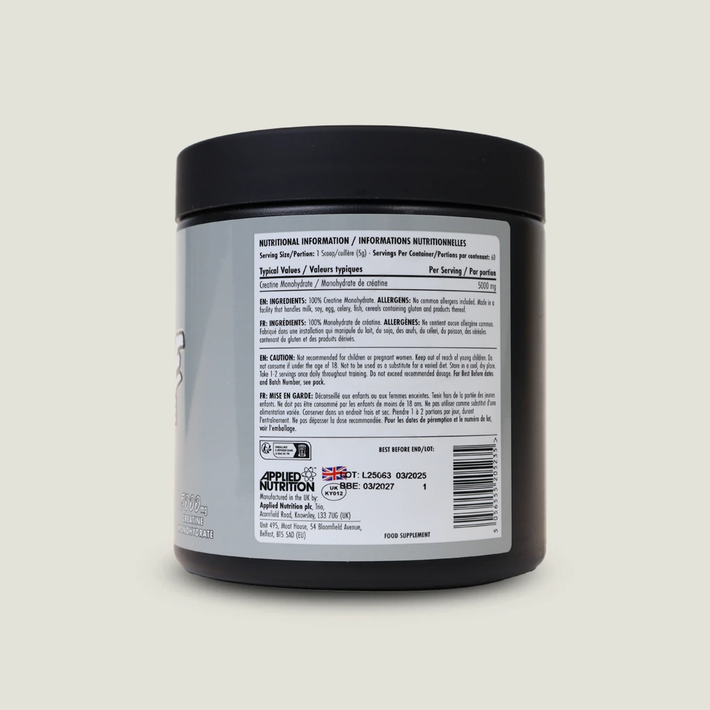 کراتین مونوهیدرات اپلاید نوتریشن بدون طعم | Applied Nutrition Monohydrate Creatine Unflavored 6 ر کراتین مونوهیدرات اپلاید با دوز ۵ گرم در هر پیمانه