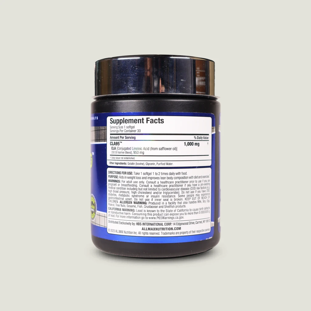 کپسول CLA 95 آل مکس (۳۰ عددی) | ALLMAX ESSENTIALS CLA 95 1 تصویر جدول حقایق مکمل CLA 95 آل مکس، فاقد گلوتن