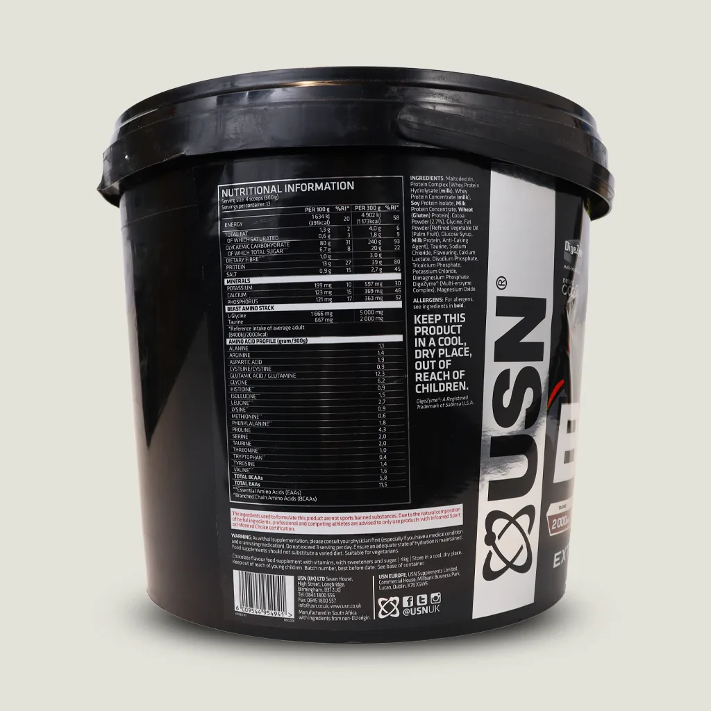 . تصویر جدول ارزش غذایی گینر بیست با 12 گرم گلوتامین و 5 گرم گلیسین