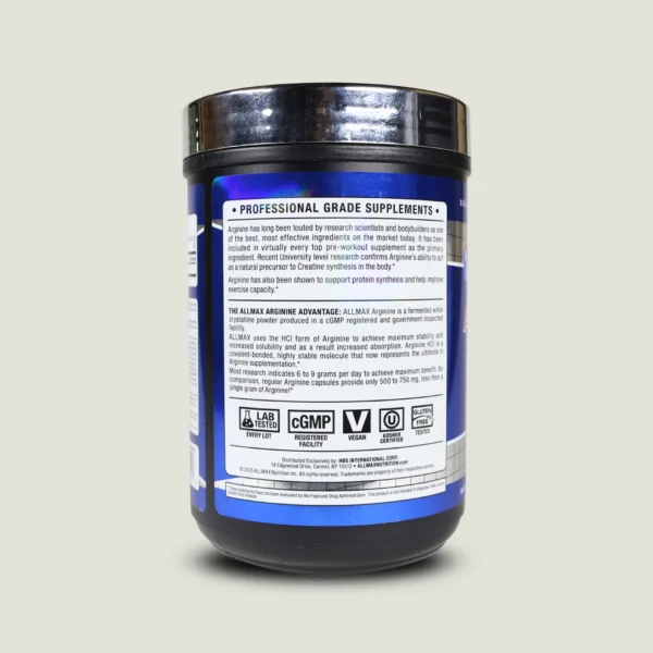 پودر آرژنین اچ سی ال آلمکس 400 گرم | Allmax Arginine HCL 3 آرژنین پودری آلمکس برای افزایش جریان خون و پیشساز کراتین