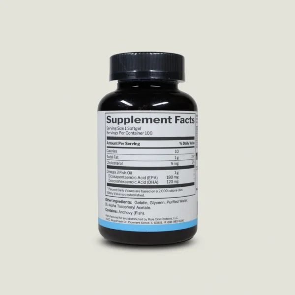 جدول ترکیبات روغن ماهی Rule 1 حاوی ۱۸۰ میلی‌گرم EPA و ۱۲۰ میلی‌گرم DHA