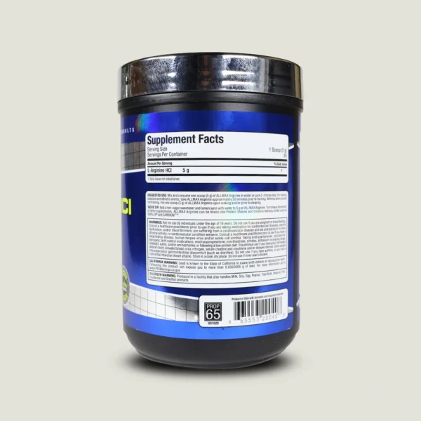 پودر آرژنین اچ سی ال آلمکس 400 گرم | Allmax Arginine HCL 1 جدول ترکیبات آرژنین آلمکس شامل 80 سروینگ