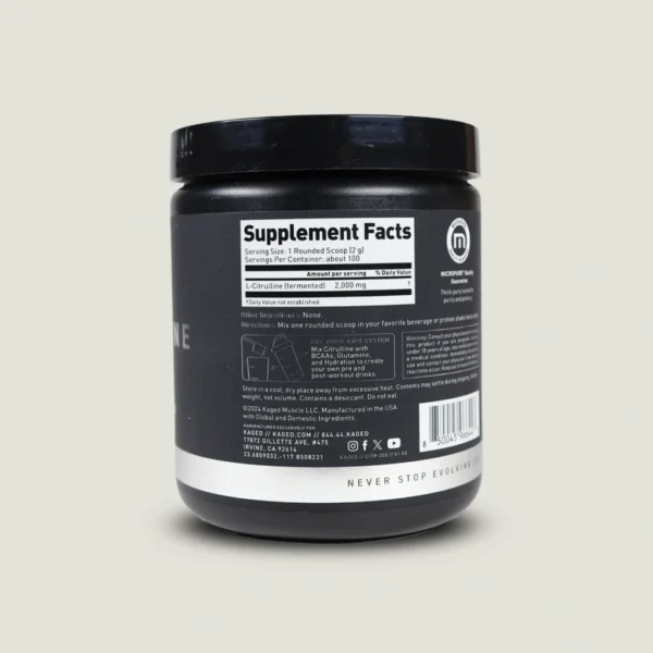سیترولین کیجد 200گرم | kaged Citrulline 1 تصویر جدول حقایق مکمل ال سیترولین Kaged بدون مواد افزودنی