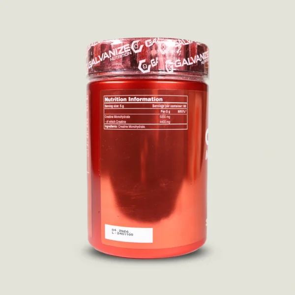 کراتین مونوهیدرات گالوانایز ۳۰۰ گرمی | GALVANIZE CHROME CREATINE MONOHYDRATE 300G 1 کراتین گالوانایز حاوی ۵ گرم کراتین مونوهیدرات خالص در هر سروینگ