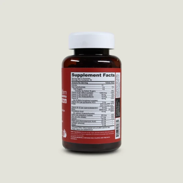 مکمل پاستیلی بیوتی الگوریتم افترایو 60 عددی | Beauty Algorithm Gummy HAIR,SKIN, NAILS 1 جدول ارزش غذایی پاستیل بیوتی الگوریتم افتر ایو حاوی بیوتین، ویتامینها و کلاژن