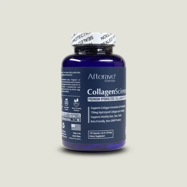 کپسول کلاژن ساینس پلاس افتر ایو ۱۲۰ عددی | +Afterave CollagenScience 3 اطلاعات روی قوطی کلاژن ساینس پلاس افتر ایو