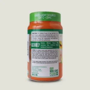 نشان‌های فاقد گلوتن، وگان و Non-GMO روی بدنه پاستیل ایمنی کودکان نیچرز تروث