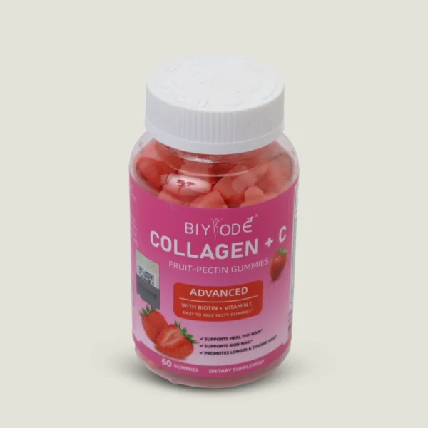 پاستیل کلاژن و ویتامین سی بیود 60 عددی | BIYODE Collagen + C 3 کلاژن پلاس ویتامین سی بیود پاستیلی 60 عددی طعم توت فرنگی