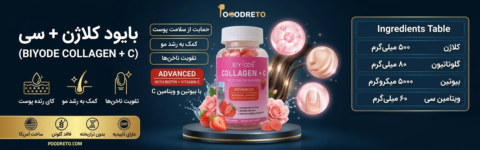 پاستیل کلاژن و ویتامین سی بیود 60 عددی | BIYODE Collagen + C 10 اطلاعات کلاژن پاستیلی بیود BIYOD