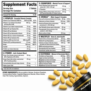 مولتیویتامین آقایان ویتافورم آلمکس | ALLMAX Vitaform For Men 7 جدول ارزش غذایی مولتی ویتافرم آلمکس